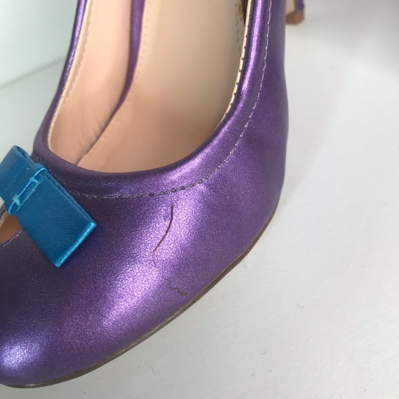 Shimmer Purple Heels 7.5 / 8 Blue Bow New in Box Modcloth Stiletto Amethyst - Picture 12 of 13